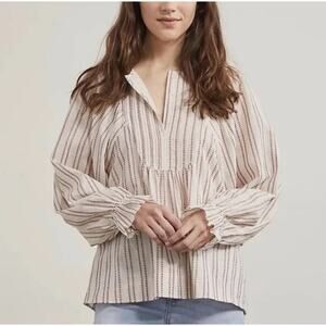 Elizabeth & James Peasant Sleeve Women's Blouse Top Shirt Pintuck Embroidery